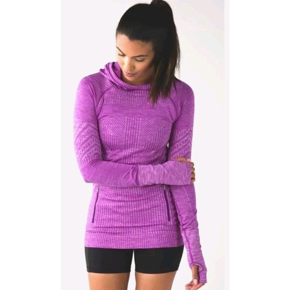 Lululemon Womens Size 6 Rest Less Long Sleeve Hoodie Purple Gym Running Pockets